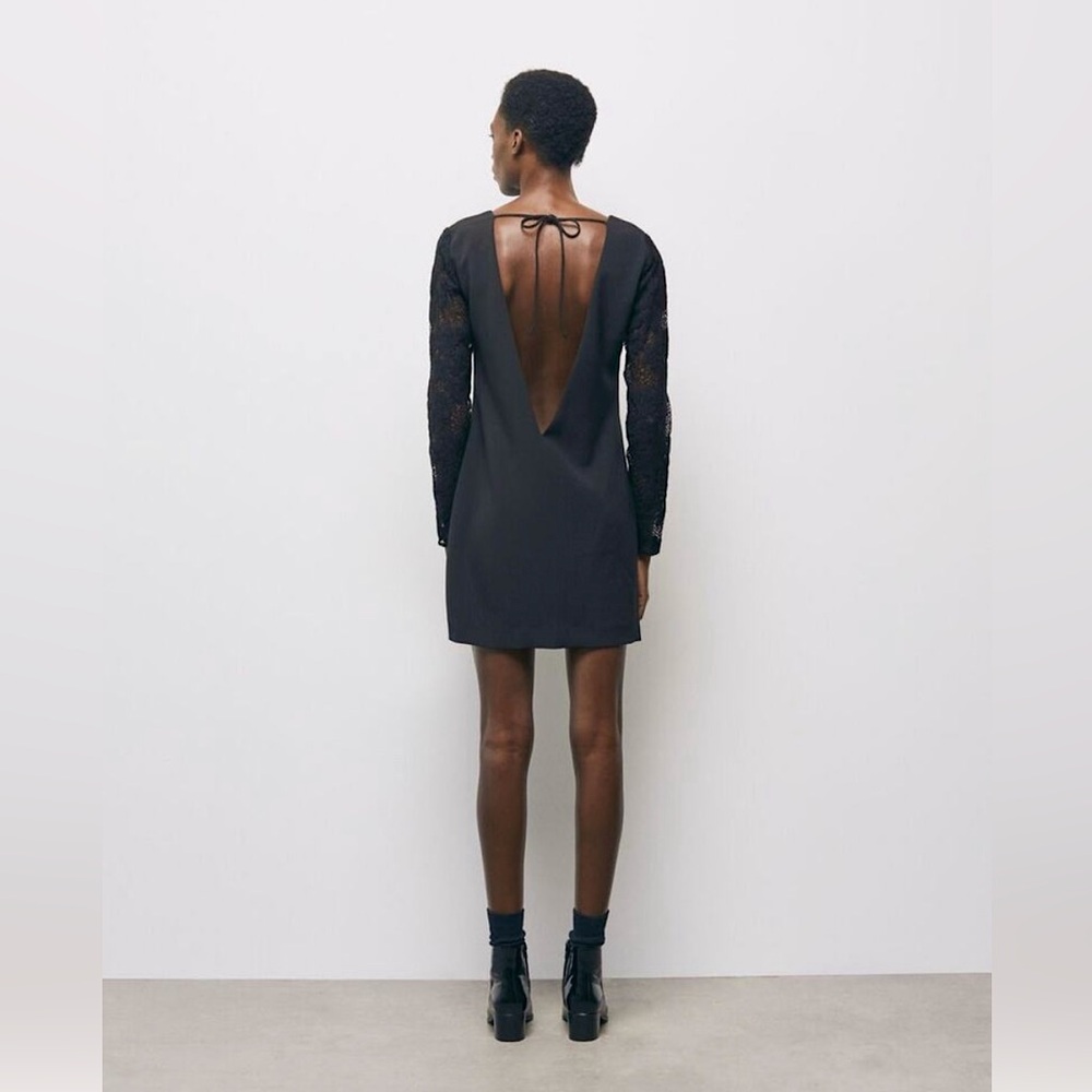 NWT The KOOPLES Vestiaire Black Lace Sleeve LBD Mini Dress Sz 3 US L Summer Date - Picture 3 of 10